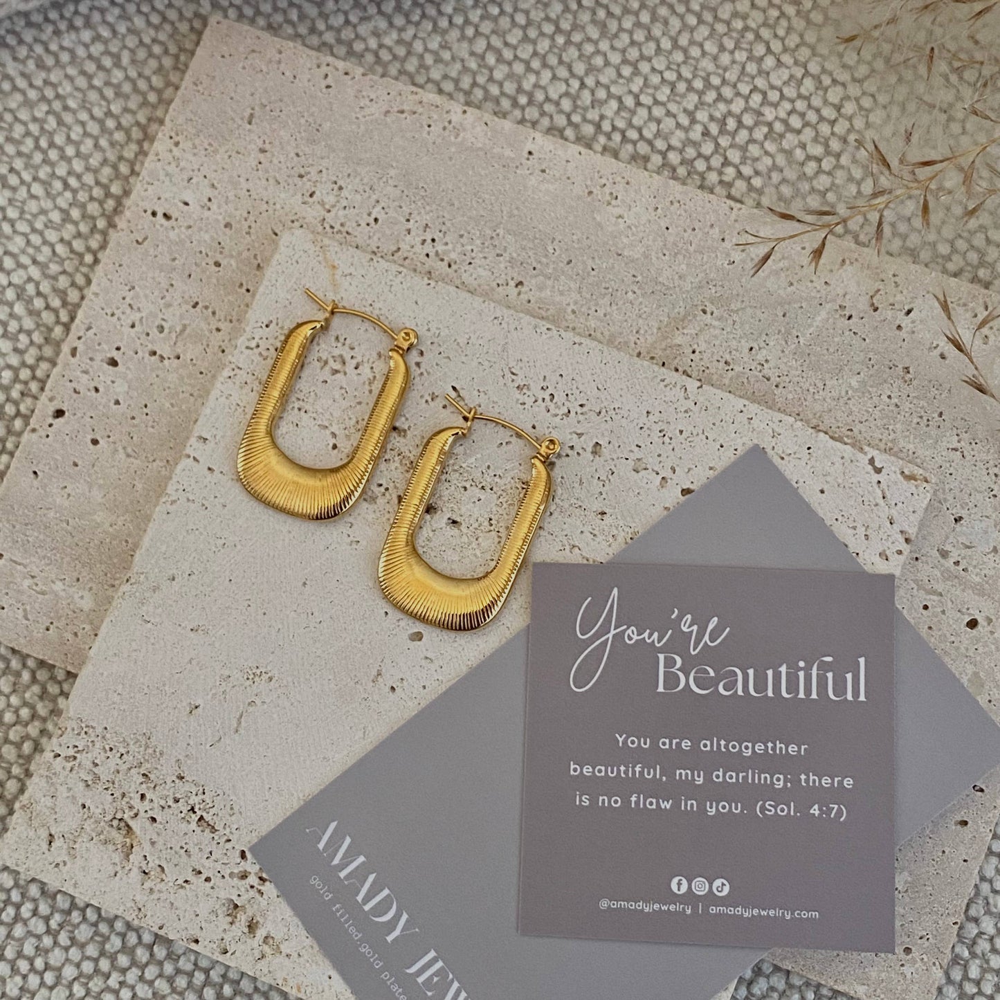 Textured Long Hoop Earrings lightweight stainless steel 