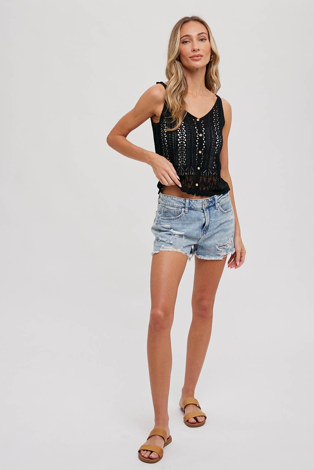 CROCHET SWEATER-KNIT SLEEVELESS TOP
