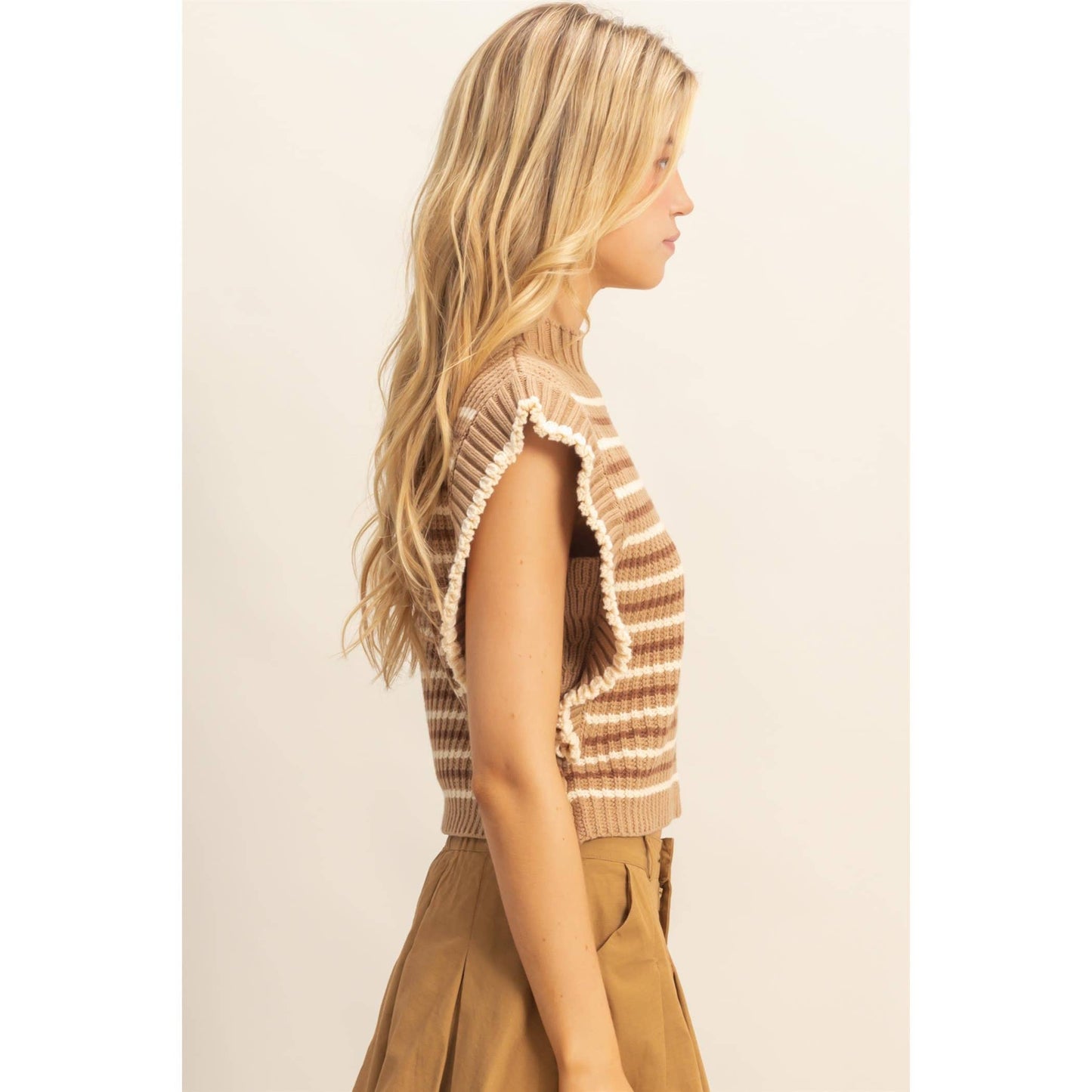 Chic Striped Mock Neck Sleeveless Sweater Vest