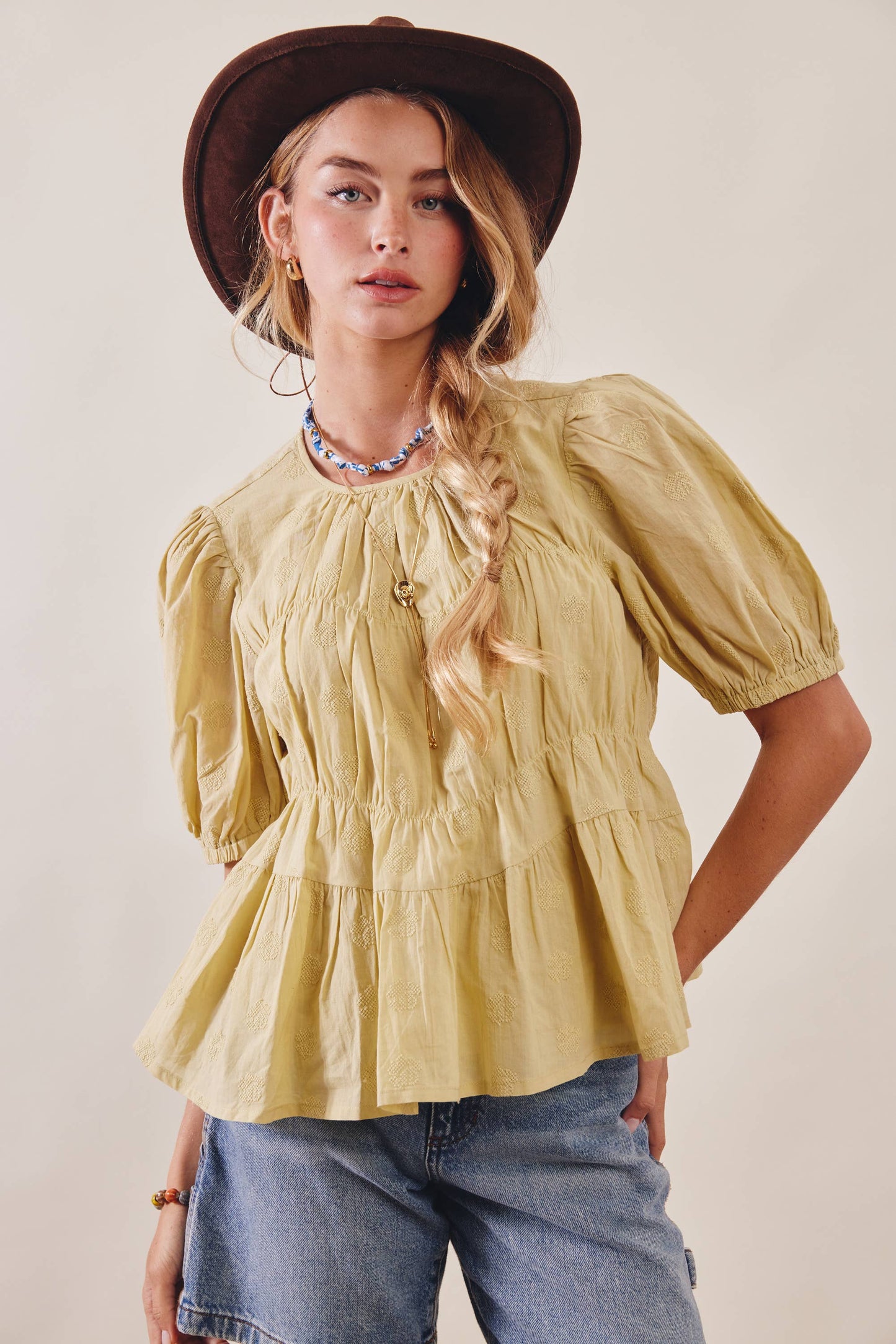 Embroidered Rose Peplum Blouse LT1458