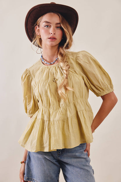 Embroidered Rose Peplum Blouse LT1458