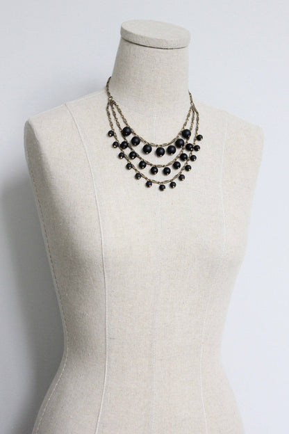 HYL316 Matte jet glass bib necklace