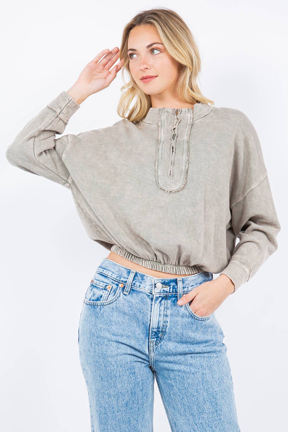 Mineral Wash Half-zip top HE5541T