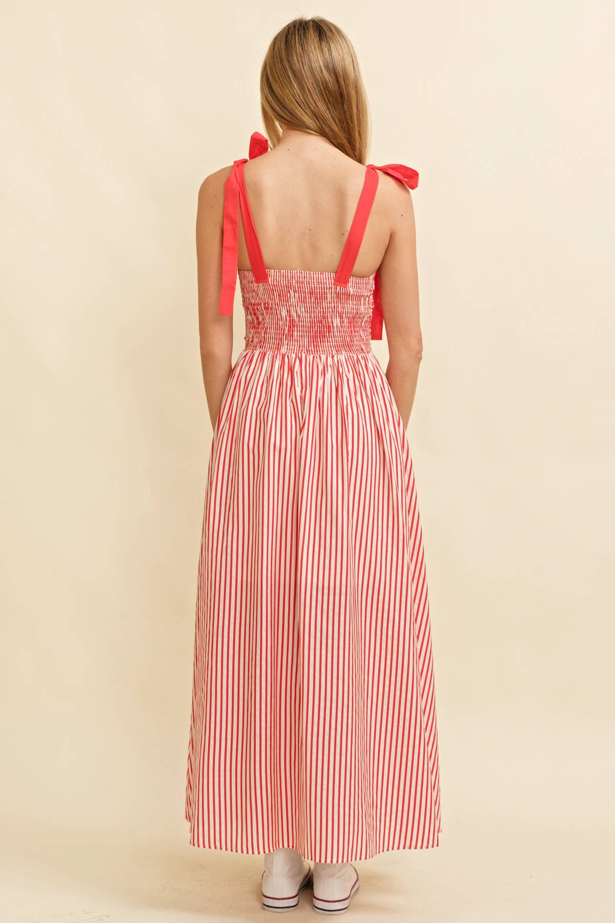CD13260A - SHOULDER TIE STRIPED MAXI DRESS