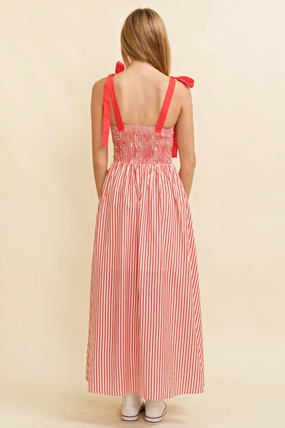 CD13260A - SHOULDER TIE STRIPED MAXI DRESS