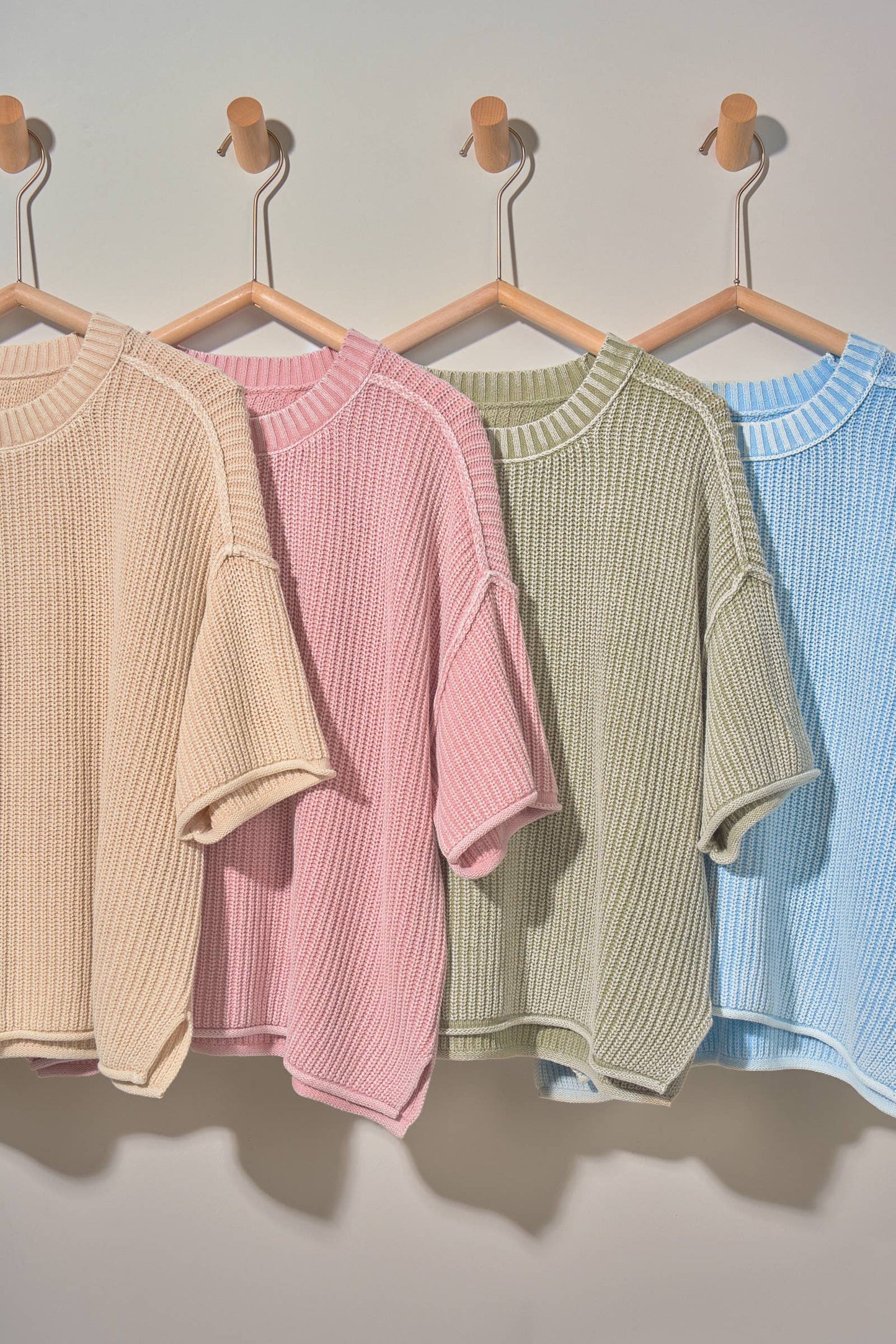 Mineral Wash Exposed Seam Short Sleeve Sweater