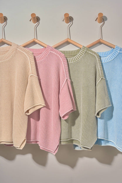 Mineral Wash Exposed Seam Short Sleeve Sweater