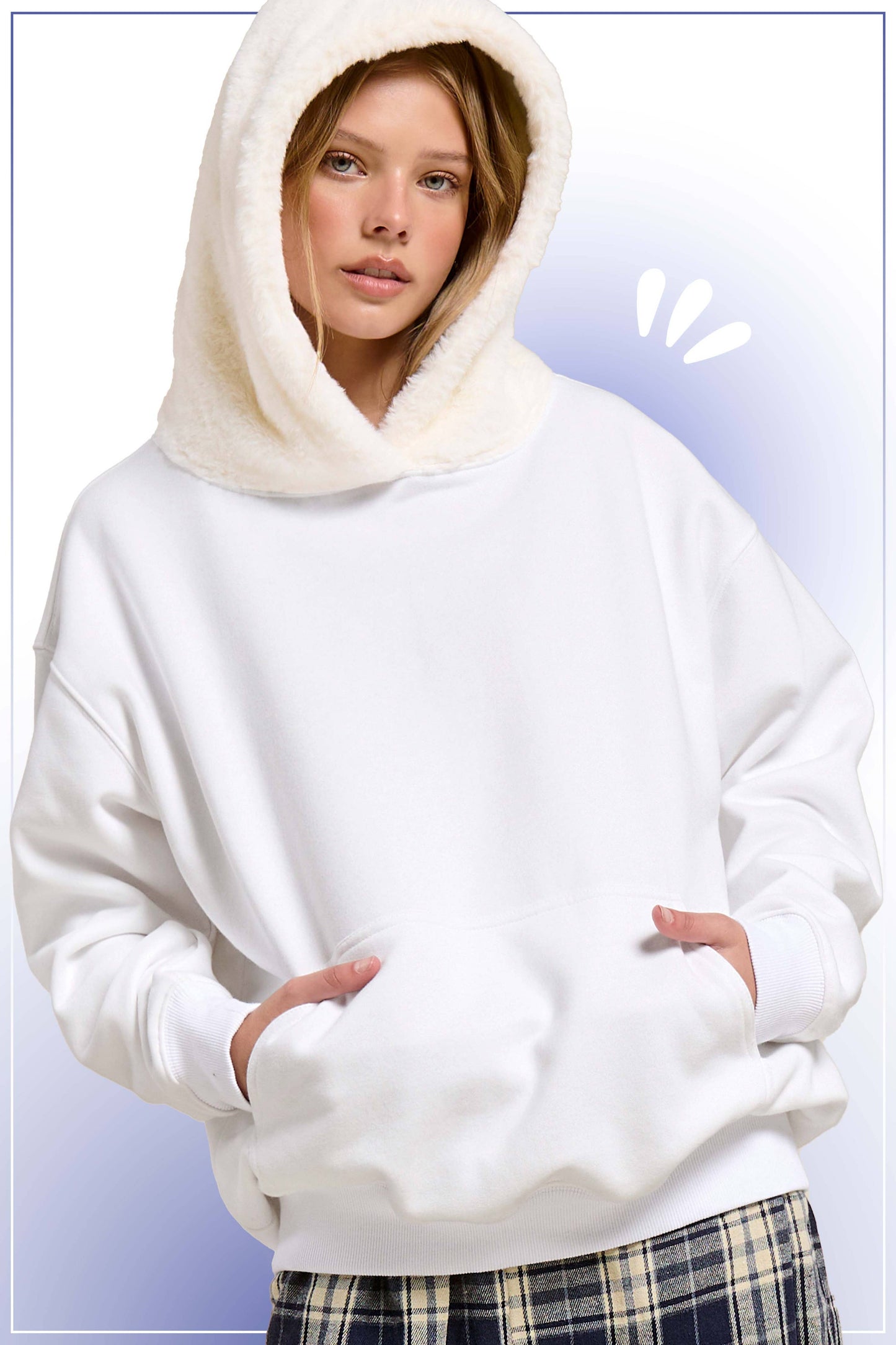 MDT7717-Cozy Fur Hooded Unisex Pullover Sweatshirt