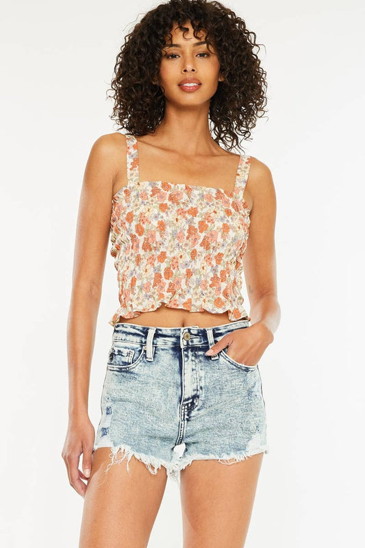 OPEN PACK HIGH RISE FRAY HEM DENIM SHORTS-KC6321L-N