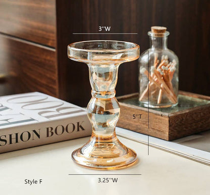 Glass Candlestick Holder Taper Candle Holders Tabletop Amber