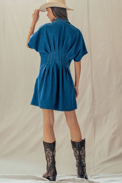 Tailored Waist Short Sleeve Denim Shirtdress