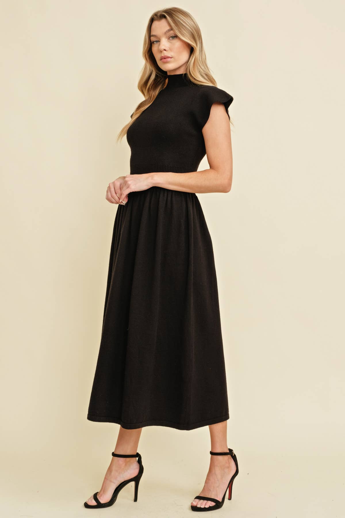 CSW11677A - MOCK NECK STRETCH WAISTBAND MAXI DRESS