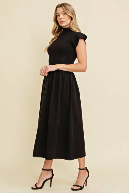 CSW11677A - MOCK NECK STRETCH WAISTBAND MAXI DRESS