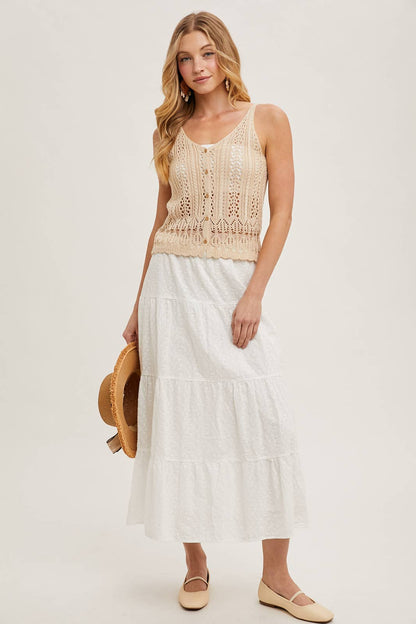 CROCHET SWEATER-KNIT SLEEVELESS TOP