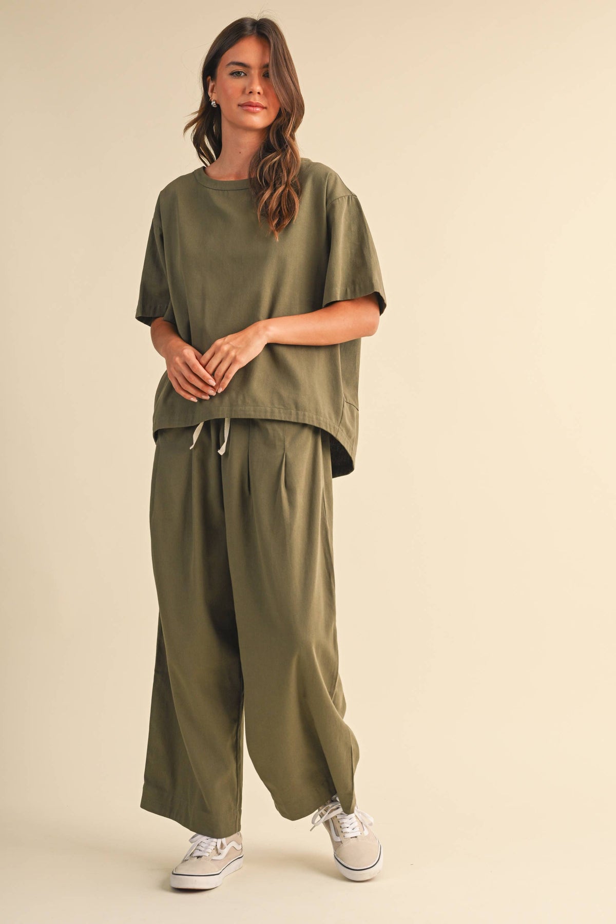 IST6073 RELAXED FIT TOP AND WIDE LEG CROPPED PANTS SET
