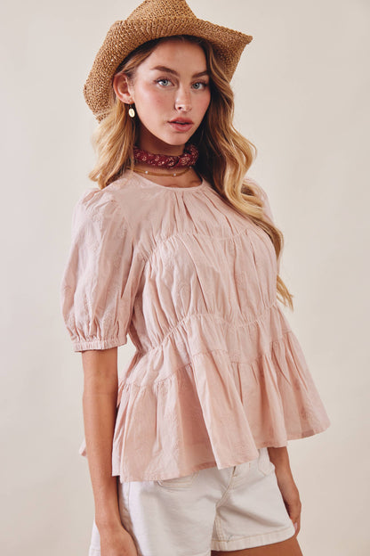Embroidered Rose Peplum Blouse LT1458