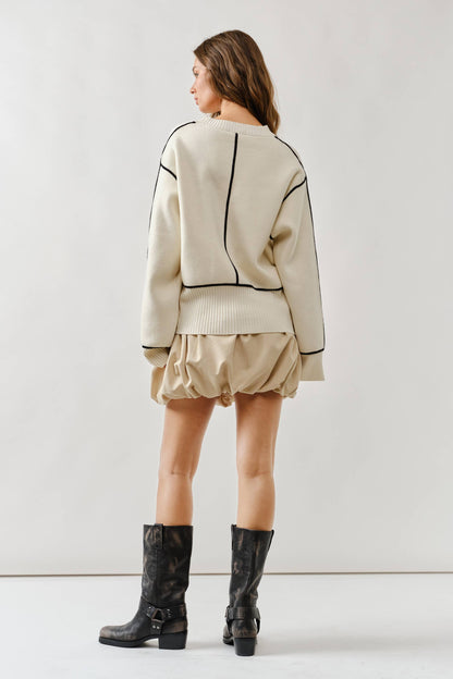 AJT5102 OVERSIZED FIT CONTRAST STITCHING SWEATER