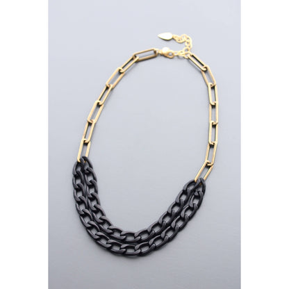 HYL419 Black and brass chain necklace