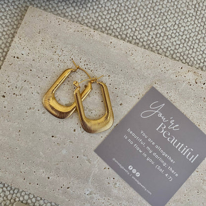 Textured Long Hoop Earrings lightweight stainless steel 