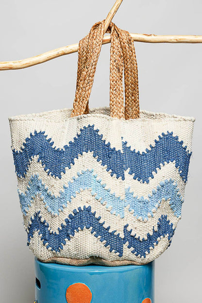 Beach Letter Woven Braided Tote Bag
