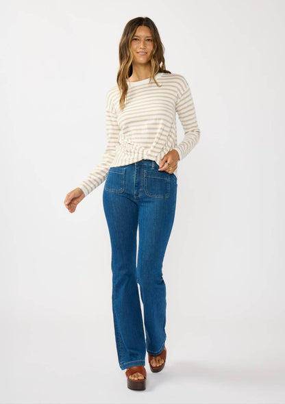 Horizontal Stripe Front Knot Pullover Sweater