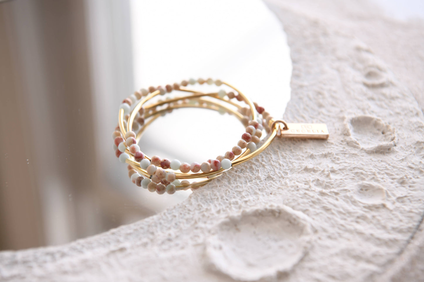 Gemstone and Gold Plated Triple Wrap Bracelets Holiday Gift