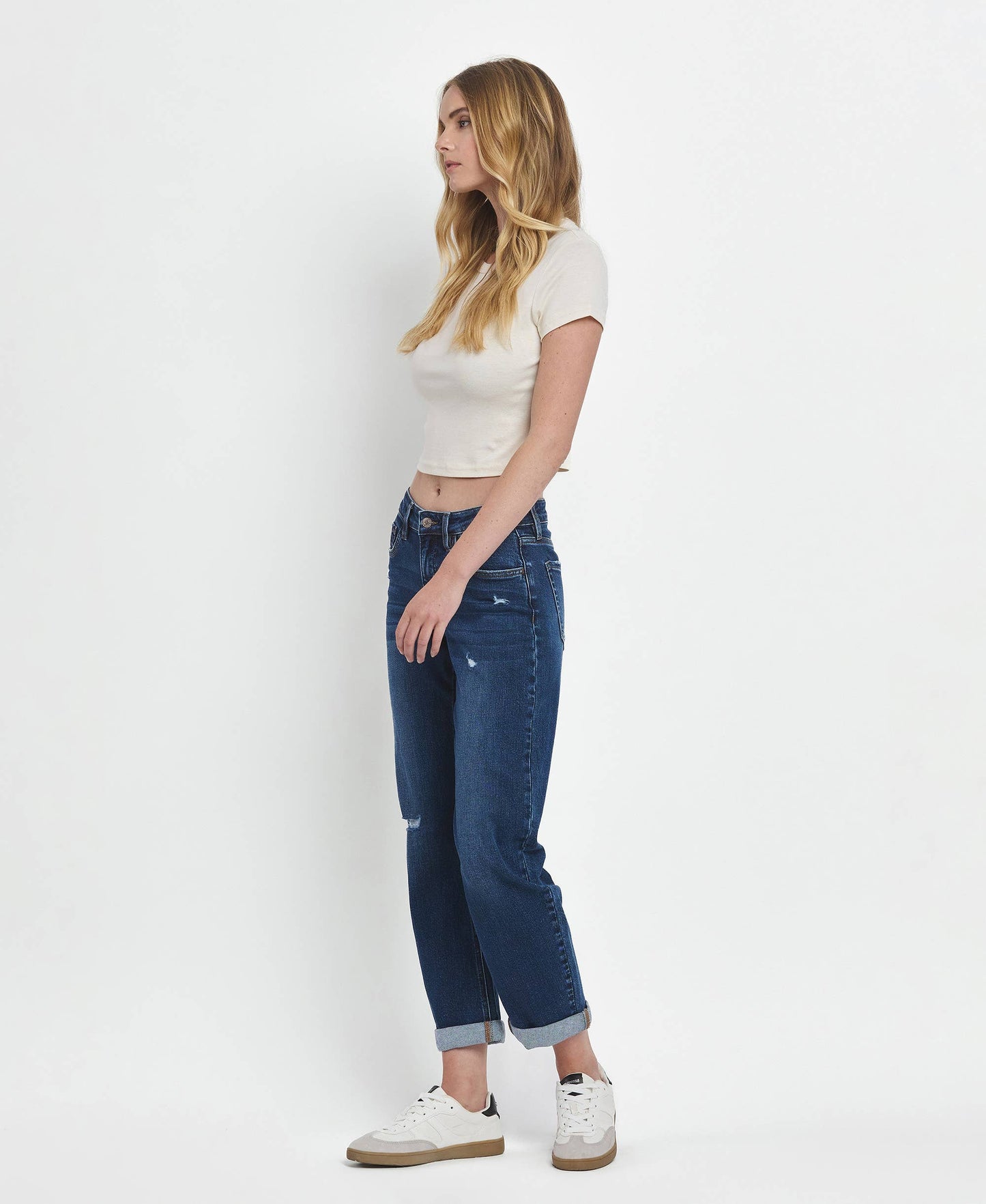 MID RISE DOUBLE CUFFED HEM BARREL LEG JEANS LV1490