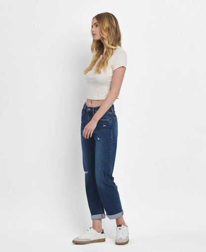 MID RISE DOUBLE CUFFED HEM BARREL LEG JEANS LV1490