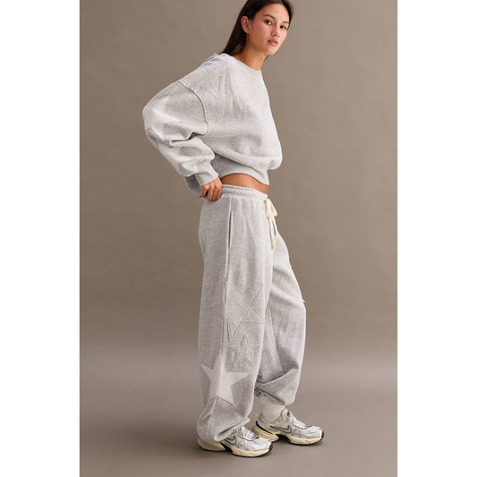 Star Patch Casual Drawstring Jogger Pants