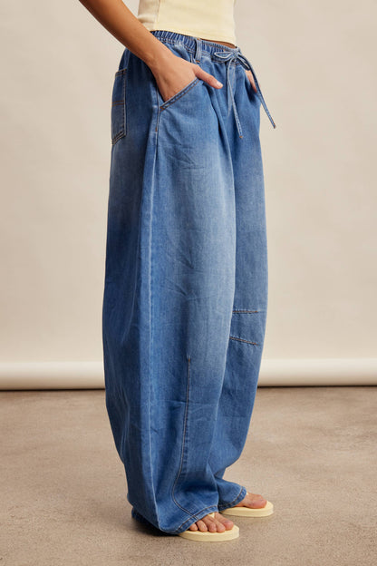 Drawstring Wide-Leg Denim Pants LP0278