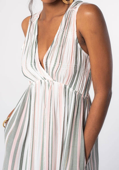 Striped Sleeveless V Neck Maxi Dress