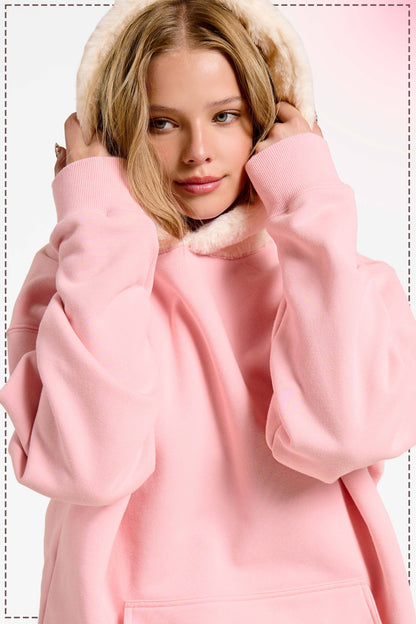 MDT7717-Cozy Fur Hooded Unisex Pullover Sweatshirt