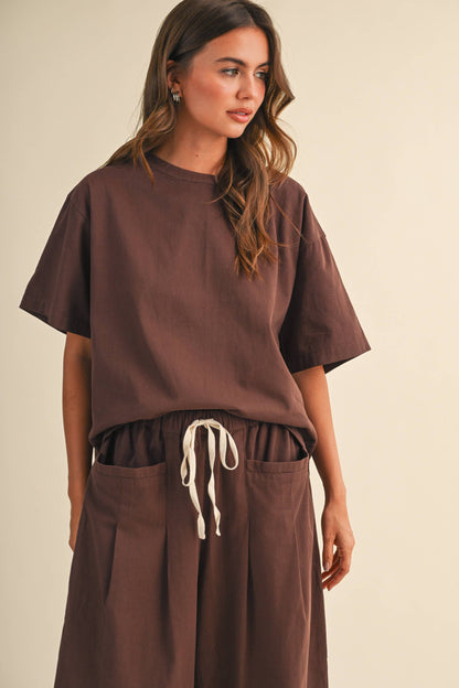 IST6073 RELAXED FIT TOP AND WIDE LEG CROPPED PANTS SET