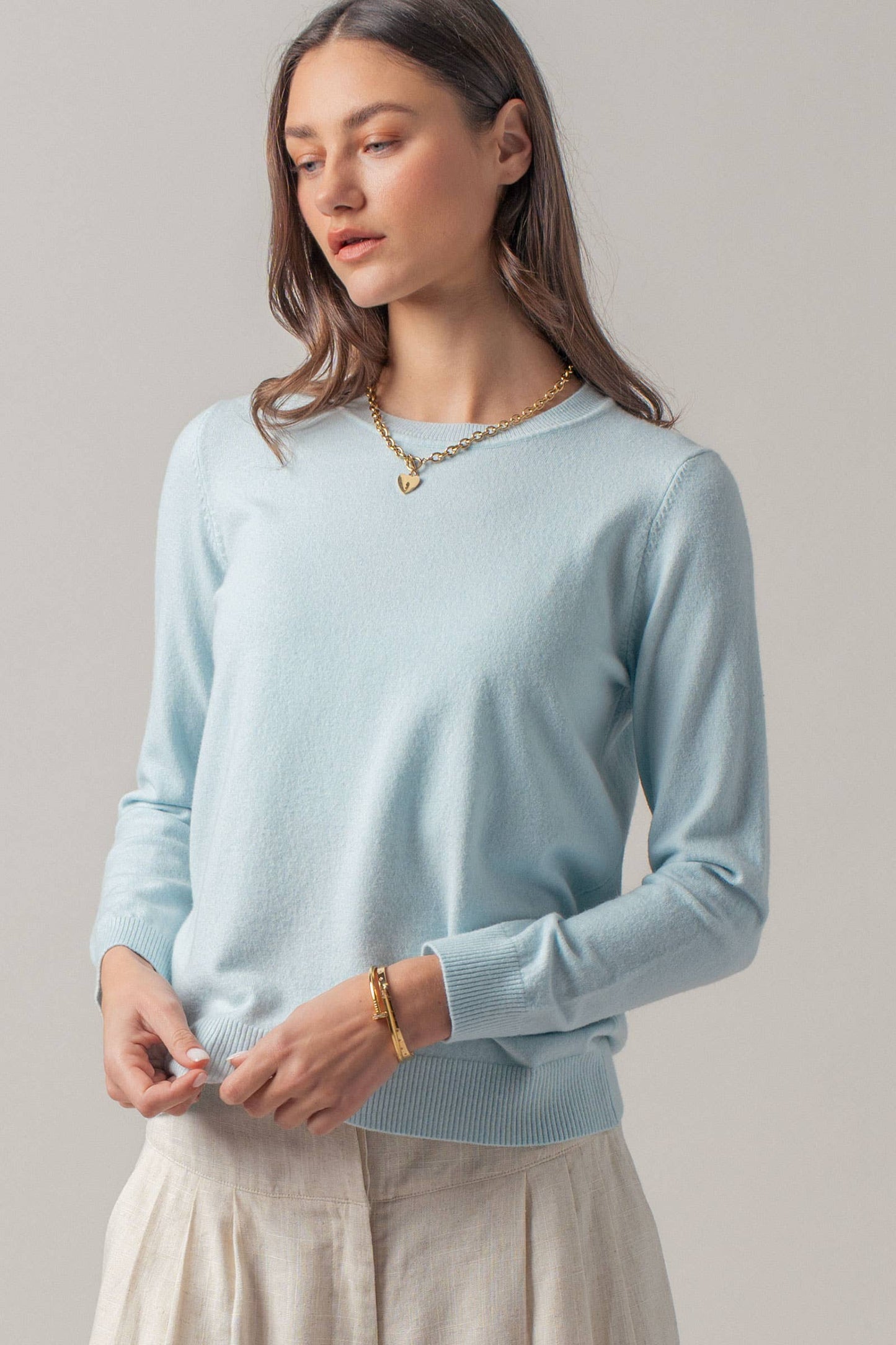 Soft Viscose Blend Crewneck Knit Pullover