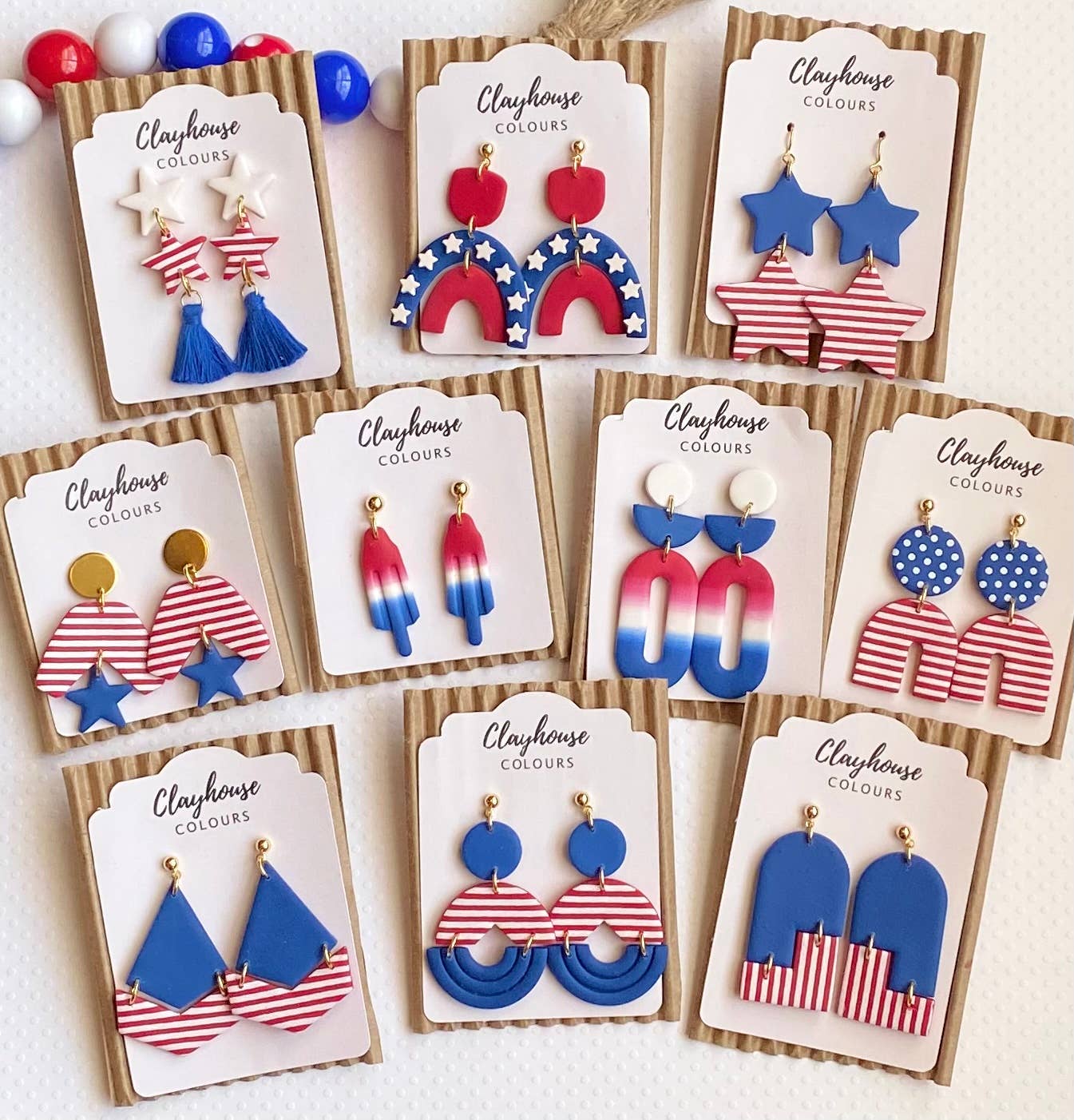 Red, White & Blue Clay Earrings 