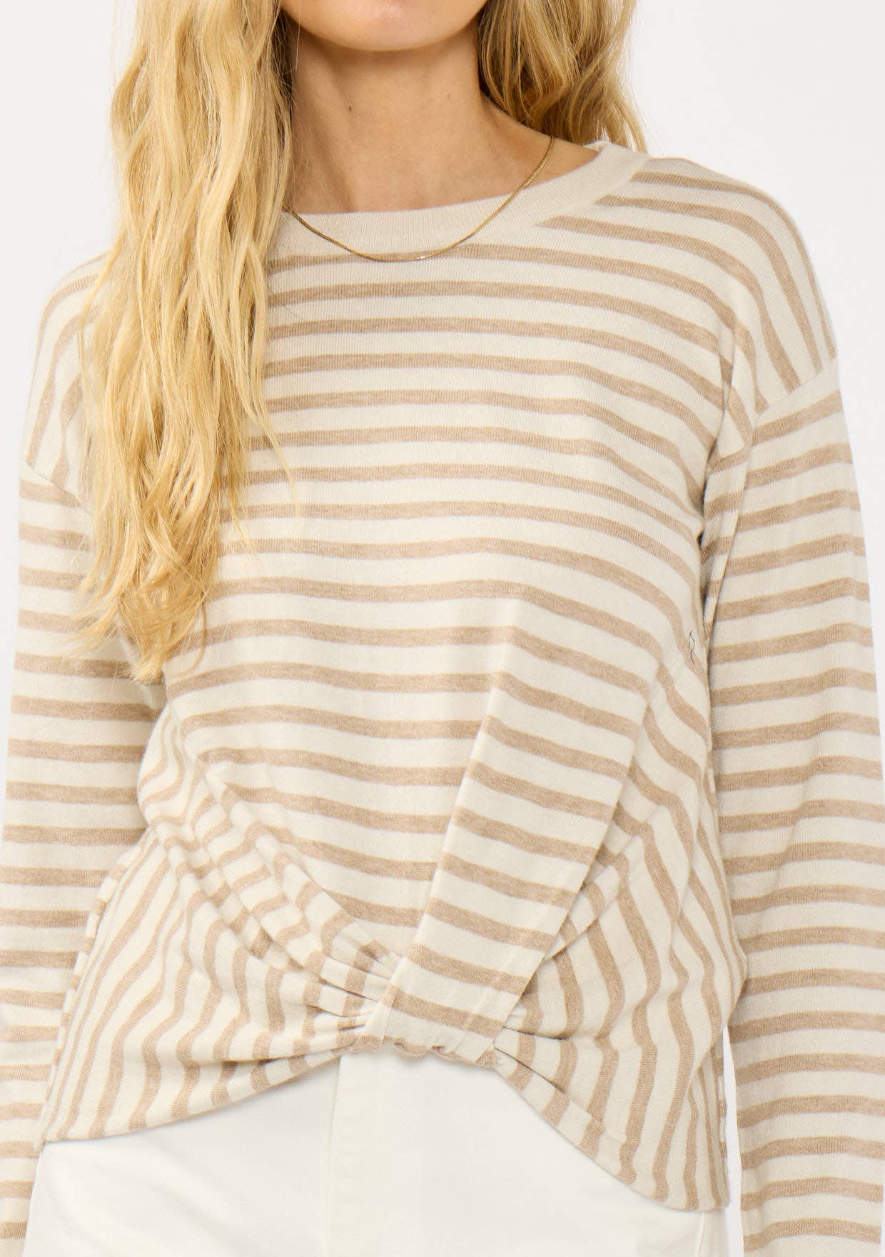 Horizontal Stripe Front Knot Pullover Sweater
