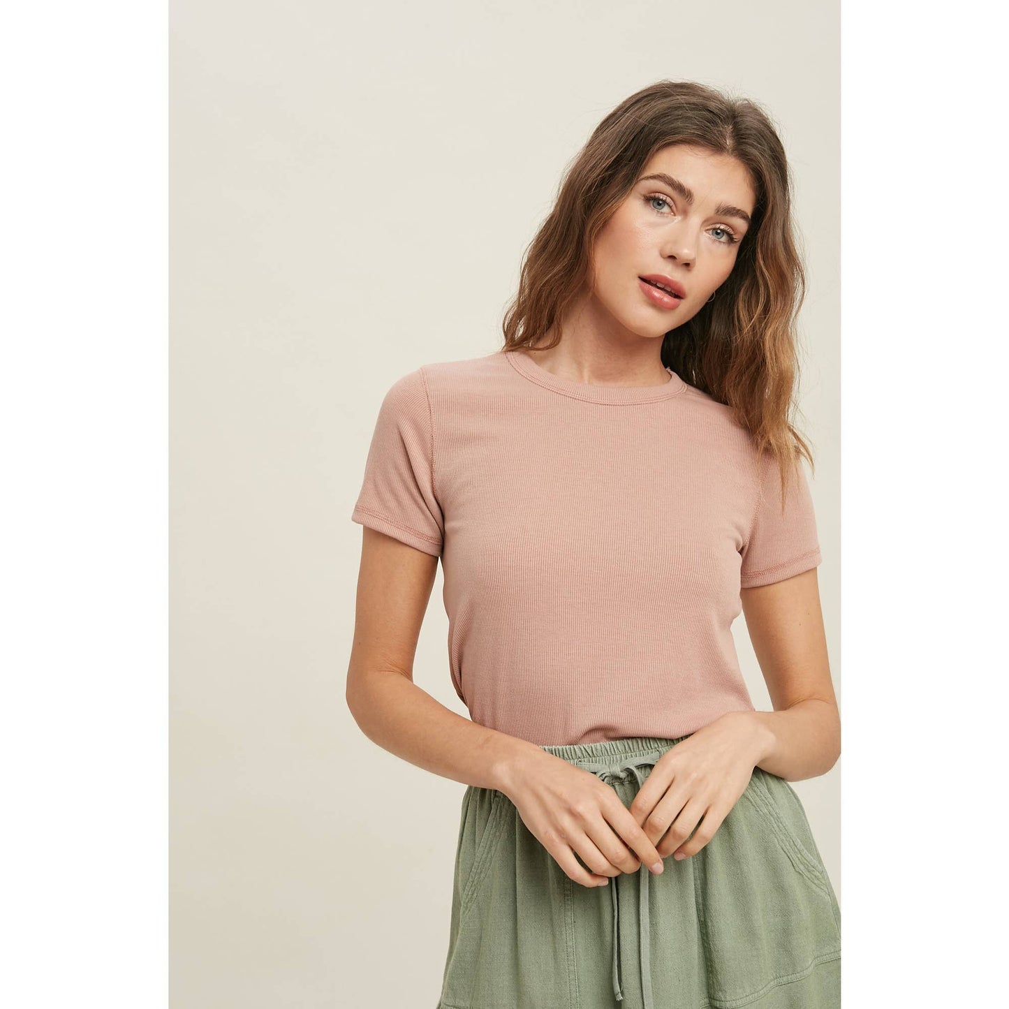 RIBBED KNIT BASIC T-SHIRT / WL18-1714