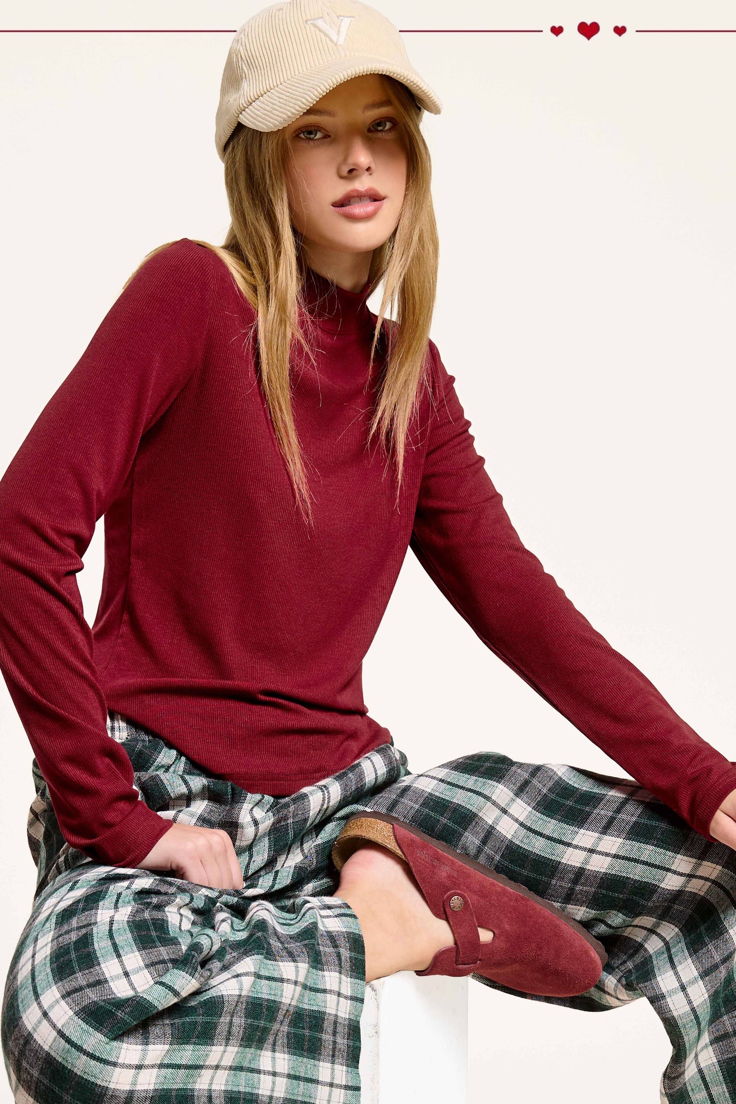 MCT7699-Stretchy Ribbed Long Sleeve Mock Neck Basic Top