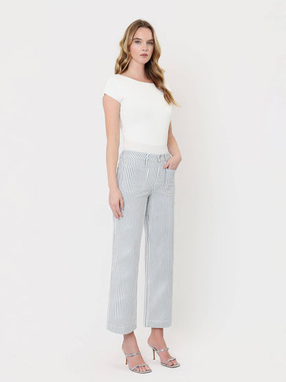 HIGH RISE PATCH POCKET CROP STRIPED WIDE LEG JEANS LV2292STR
