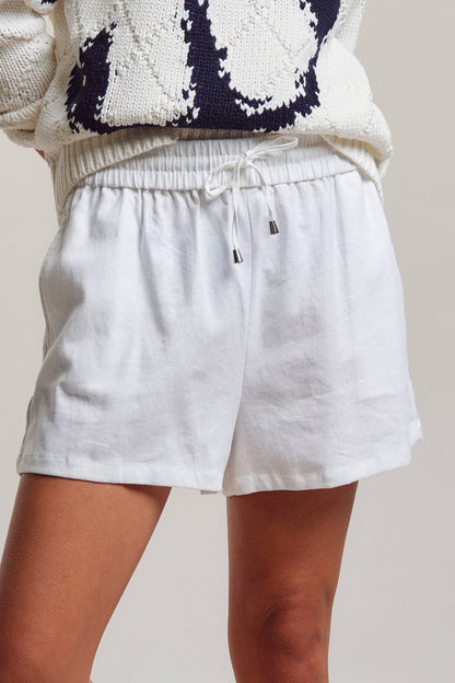 Linen Blend Elastic Waist Drawstring Shorts