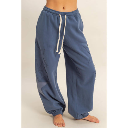 Star Patch Casual Drawstring Jogger Pants