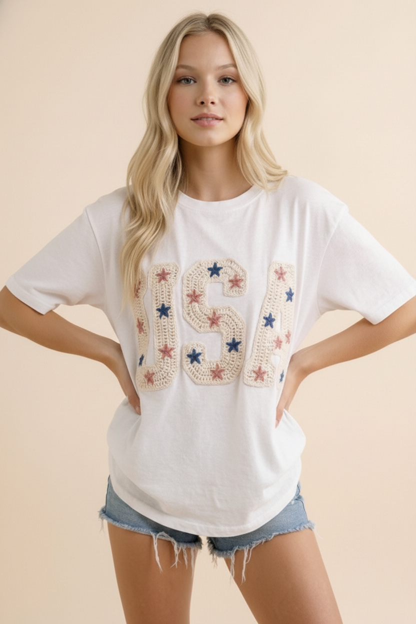 4th of July Crochet Star USA Tee