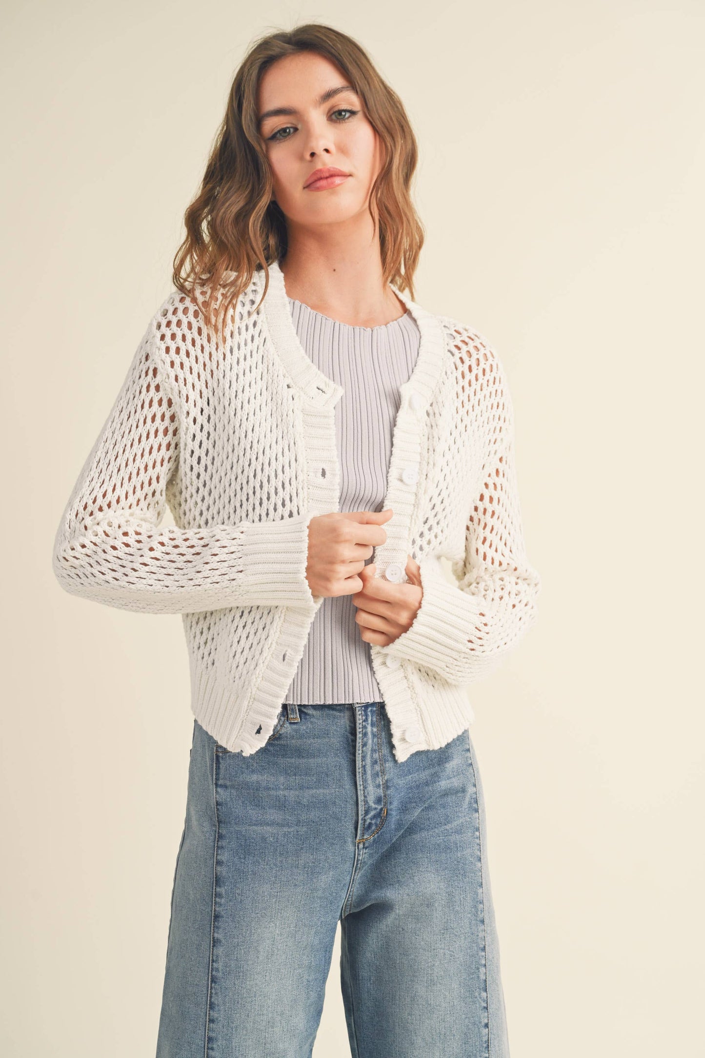 J2844  CROCHET KNITTED BUTTONDOWN CARDIGAN