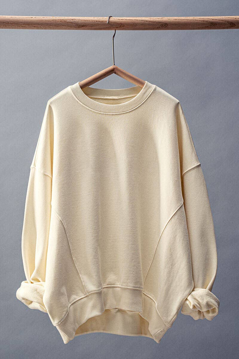 Crew Neck Comfort Washed  Spring Sweatshirt