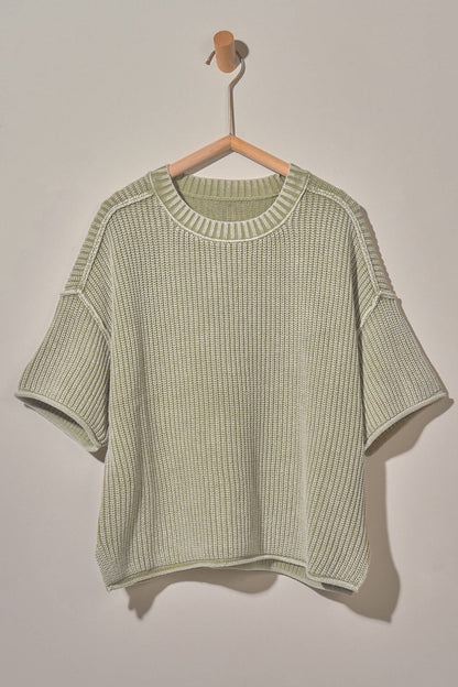 Mineral Wash Exposed Seam Short Sleeve Sweater
