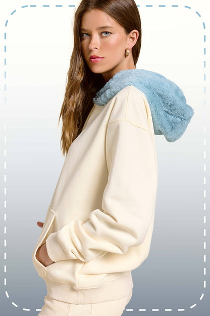 MDT7717-Cozy Fur Hooded Unisex Pullover Sweatshirt