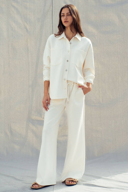 Cotton Blend Wide Leg Drawstring Lounge Pants