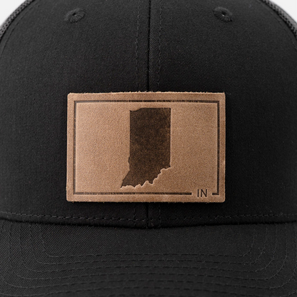 Indiana Silhouette Hat | Leather Patch Trucker Hat