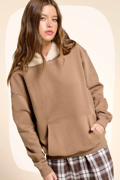 MDT7717-Cozy Fur Hooded Unisex Pullover Sweatshirt
