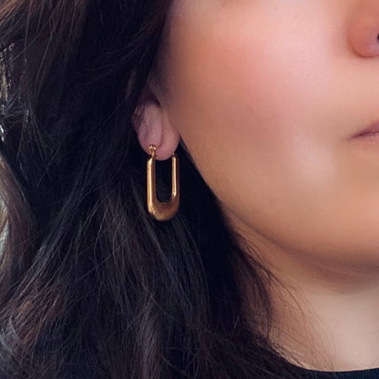 Textured Long Hoop Earrings lightweight stainless steel 
